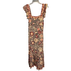 Love the Label Maxi Dress Floral Print Red Black Cream Boho Prairie Size S